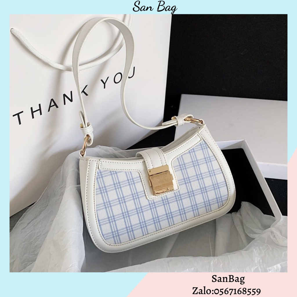 Túi xách da yên ngựa đeo một bên vai in lưới caro cá tính khóa kim loại sang trọng Ulzzang siêu xinh ❤️