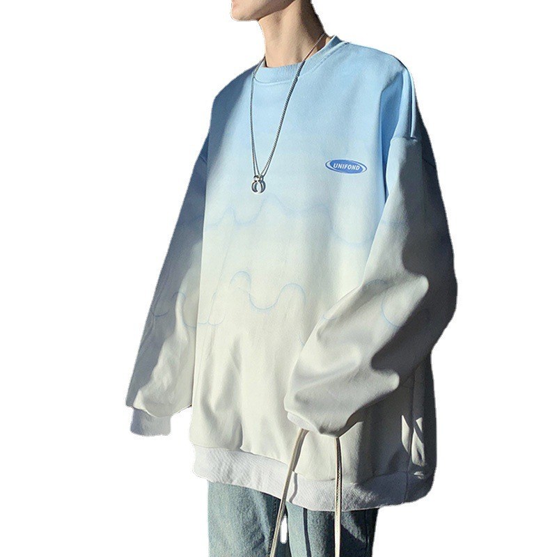 Áo thun tay dài cổ tròn dáng rộng bằng cotton màu sắc độc đáo thời trang xuân thu cho nam