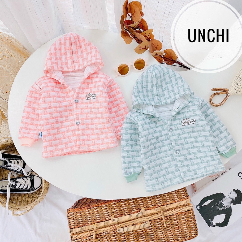 Áo khoác nỉ có mũ Unchi chất xốp cao cấp bé trai bé gái, đồ sơ sinh cho bé (QATE374) - Hàng mới về