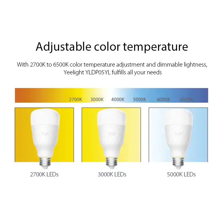 Bóng đèn LED thông minh Xiaomi Yeelight E27 trắng và trắng ấm 1700k-6500K điều khiển từ xa WiFi qua ứng dụng Mi Home