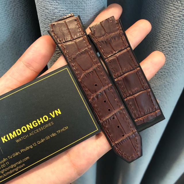 PKĐH - Dây đồng hồ Hublot nam cao su lót da nâu size 19-25-22 case 42 ảnh thật 100%