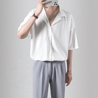 [XẢ KHO]Áo sơ mi tay ngắn nam nữ form rộng cổ vest, áo sơ mi cộc tay unisex chất vải lụa giãn, mềm mại kiểu dáng Hàn