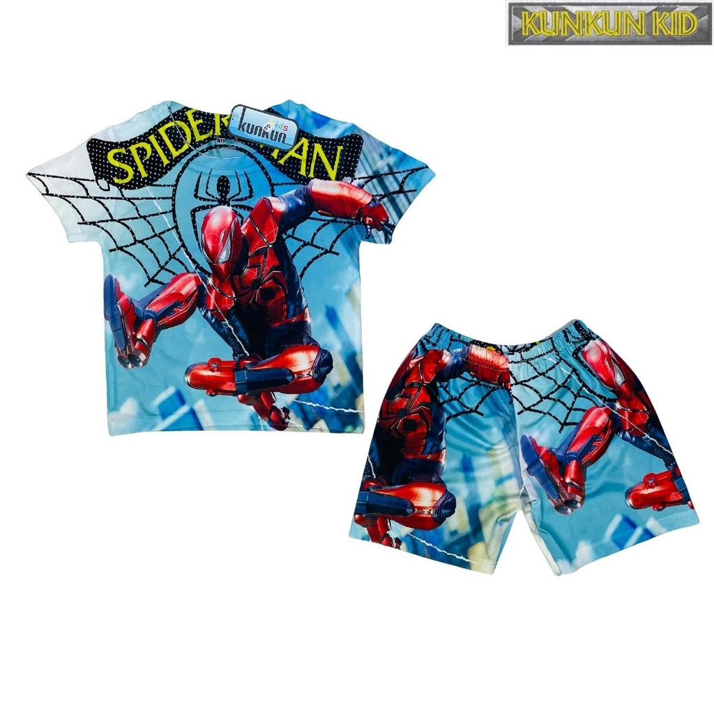 Đồ bộ tay ngắn thun lạnh Spider Wed cực ngầu cho bé trai size 10kg - 40kg từ 3-12 tuổi Kunkun Kid TP118