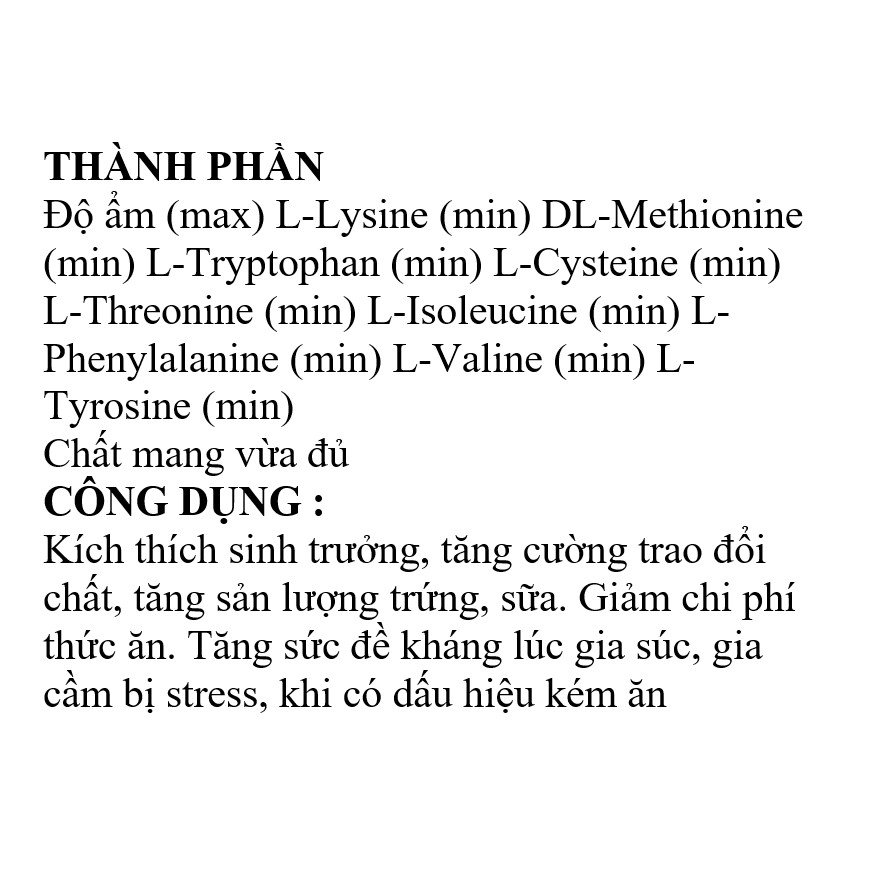 Bio Aminosol 100g vỗ béo, tăng trọng nhanh, tăng trứng trên gà, vịt, heo