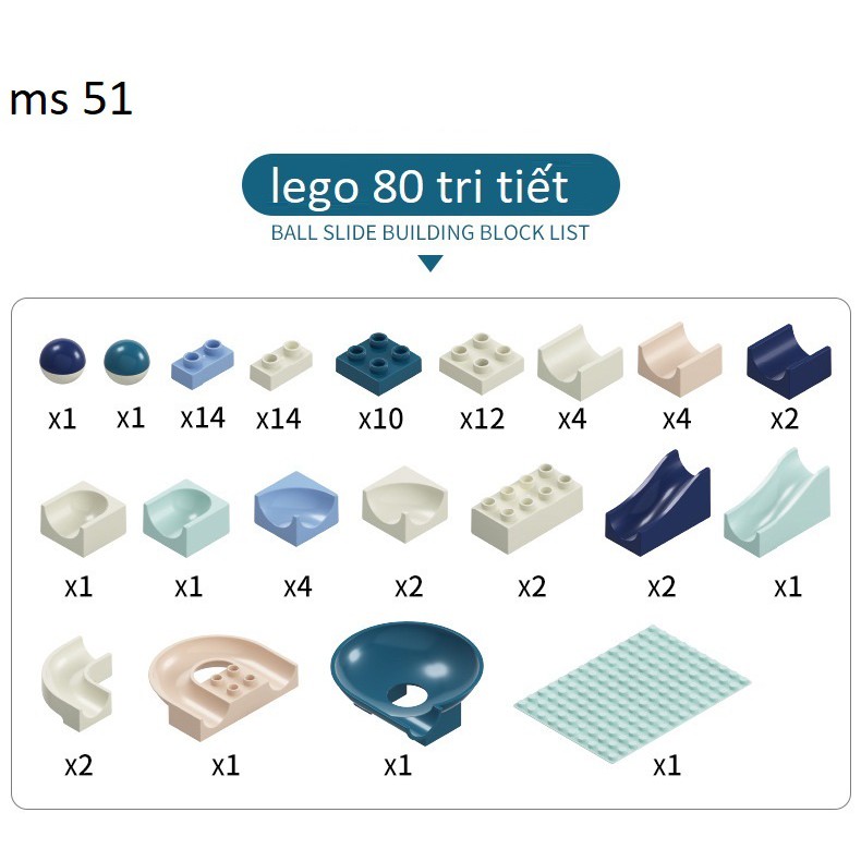 Bộ lego máng trượt  80 tri tiết size lớn -bộ xếp hình cho trí tuệ thông minh
