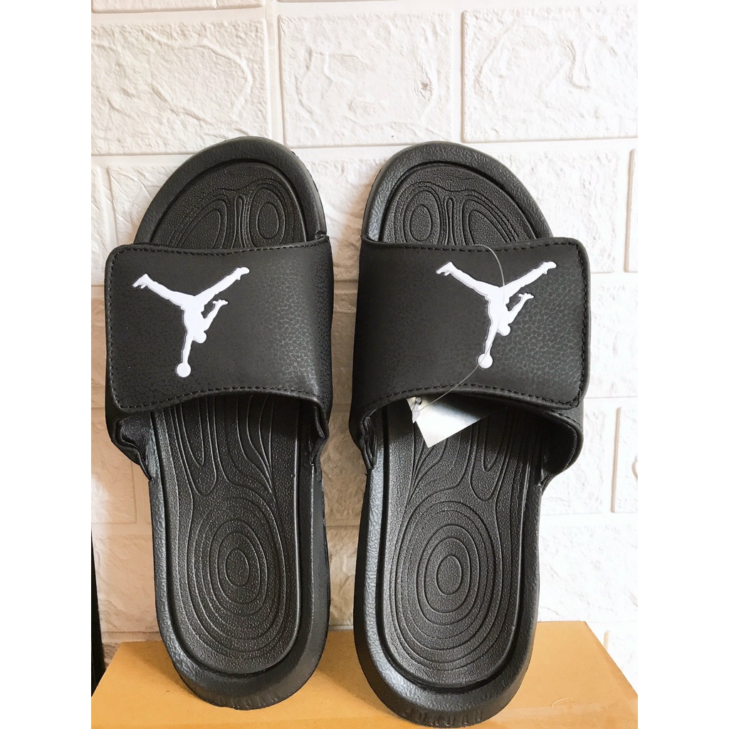 Dép jordan hydro ❤️HỘP❤️ quai ngang bóng rổ nam nữ JD6 Full đen logo trắng HANA