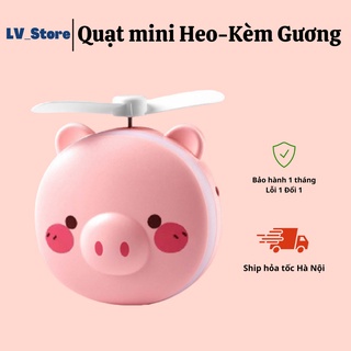 Quạt Mini Heo Con, Kèm Gương - Có VIDEO