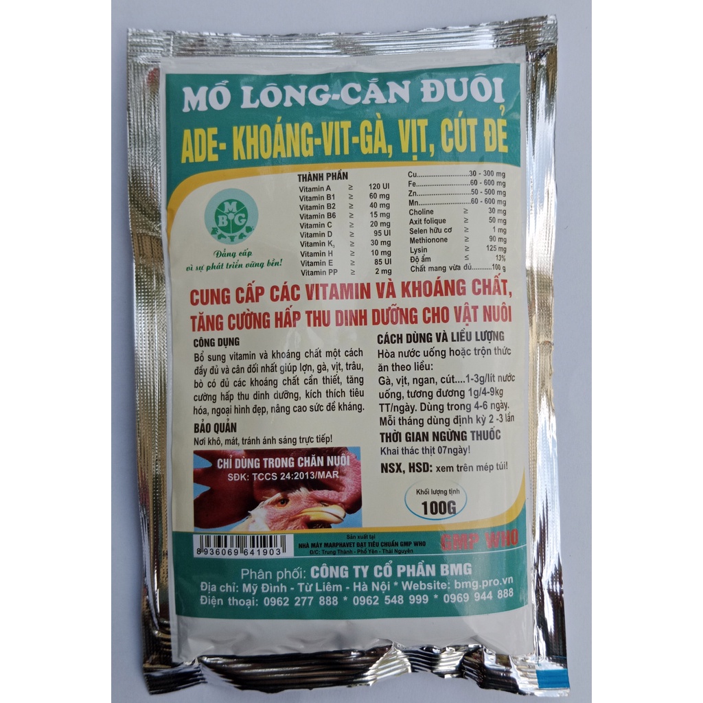 1 gói ngày ngày lớn 100g Premix khoáng vi lượng dùng tốt cho gia súc, gia cần, gà chọi, gà đá, chim cảnh