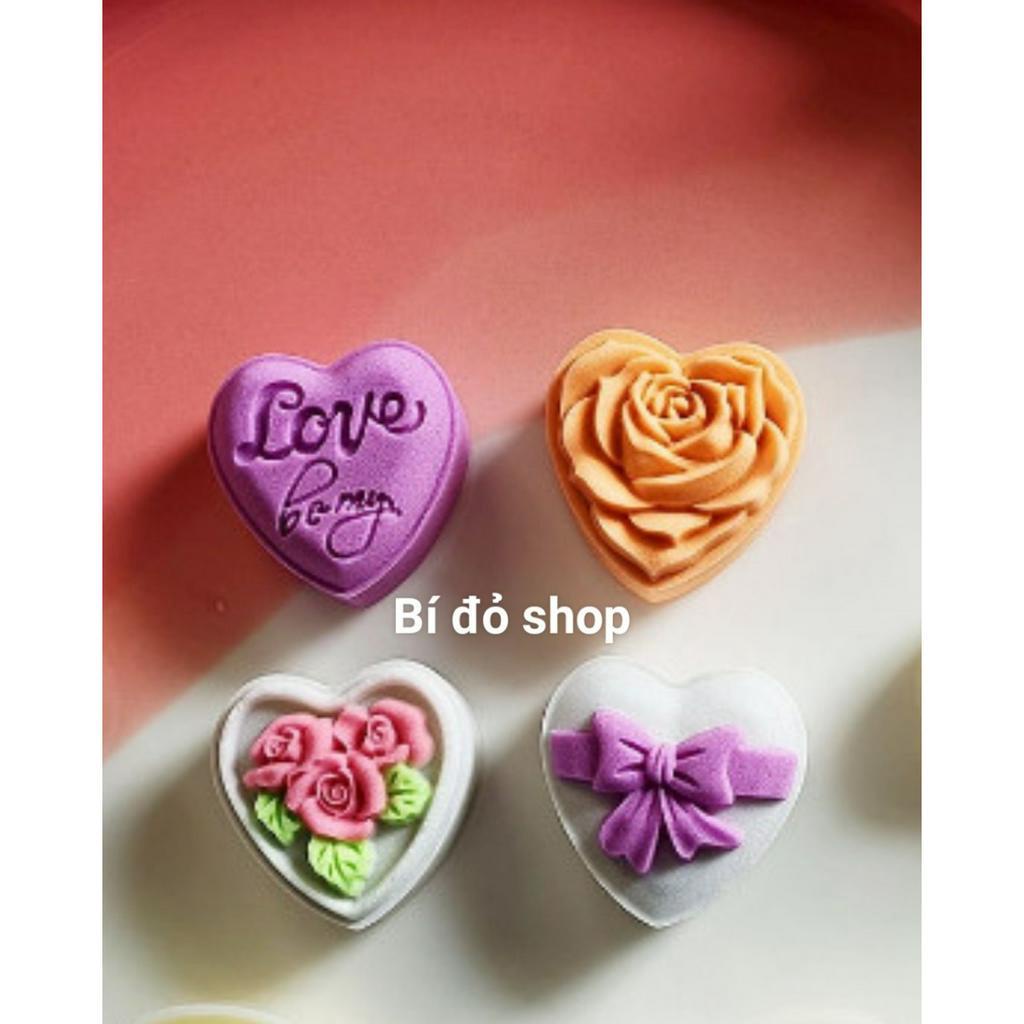 Size 40g 50g - Khuôn trung thu lò xo 2023 TIM 3 HOA HỒNG 4 mặt 1 nhấn - Bí đỏ shop dụng cụ làm bánh