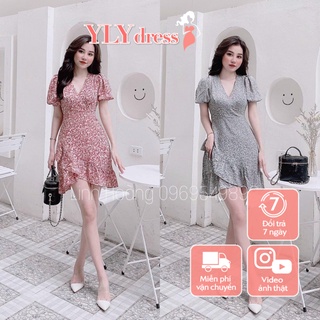 Váy hoa nhí cổ v đuôi cá cực xinh - Váy đầm nữ hàng thiết kế freesize chất thô mát siêu xinh C208