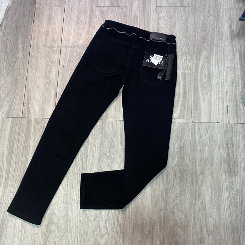 Quần bò Amiri ống côn vá da khoá cạp siêu chất 2907-2373, quần jean nam rách gối dễ mix đồ