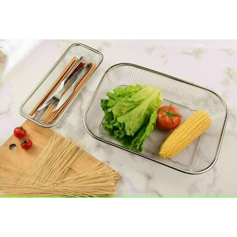 Rổ lưới hình chữ nhật được làm từ inox 304 thoát nước tốt, rất chắc chắn