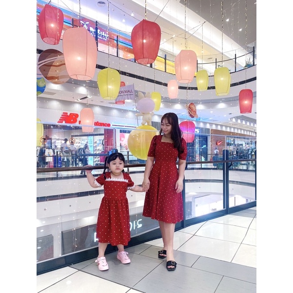 SET đầm đôi Mẹ & bé Gái hoạ tiết chấm bi