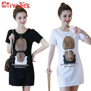 Đầm suông tay ngắn in hình thời trang cho nữ