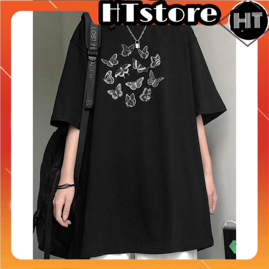 Áo thun Butterfly 🔥HTSTORE🔥 Áo phông nữ form rộng unisex in hình bướm cotton mát hút mồ hôi màu đen xám