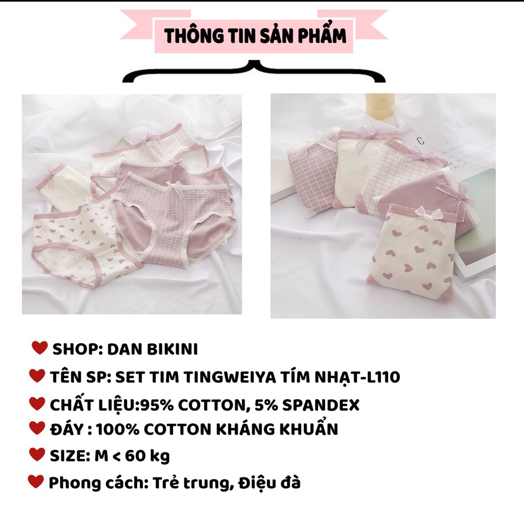 Quần lót Nữ Cotton Tim Tingweiya tím đính nơ kháng khuẩn tôn dáng mã L110 | BigBuy360 - bigbuy360.vn
