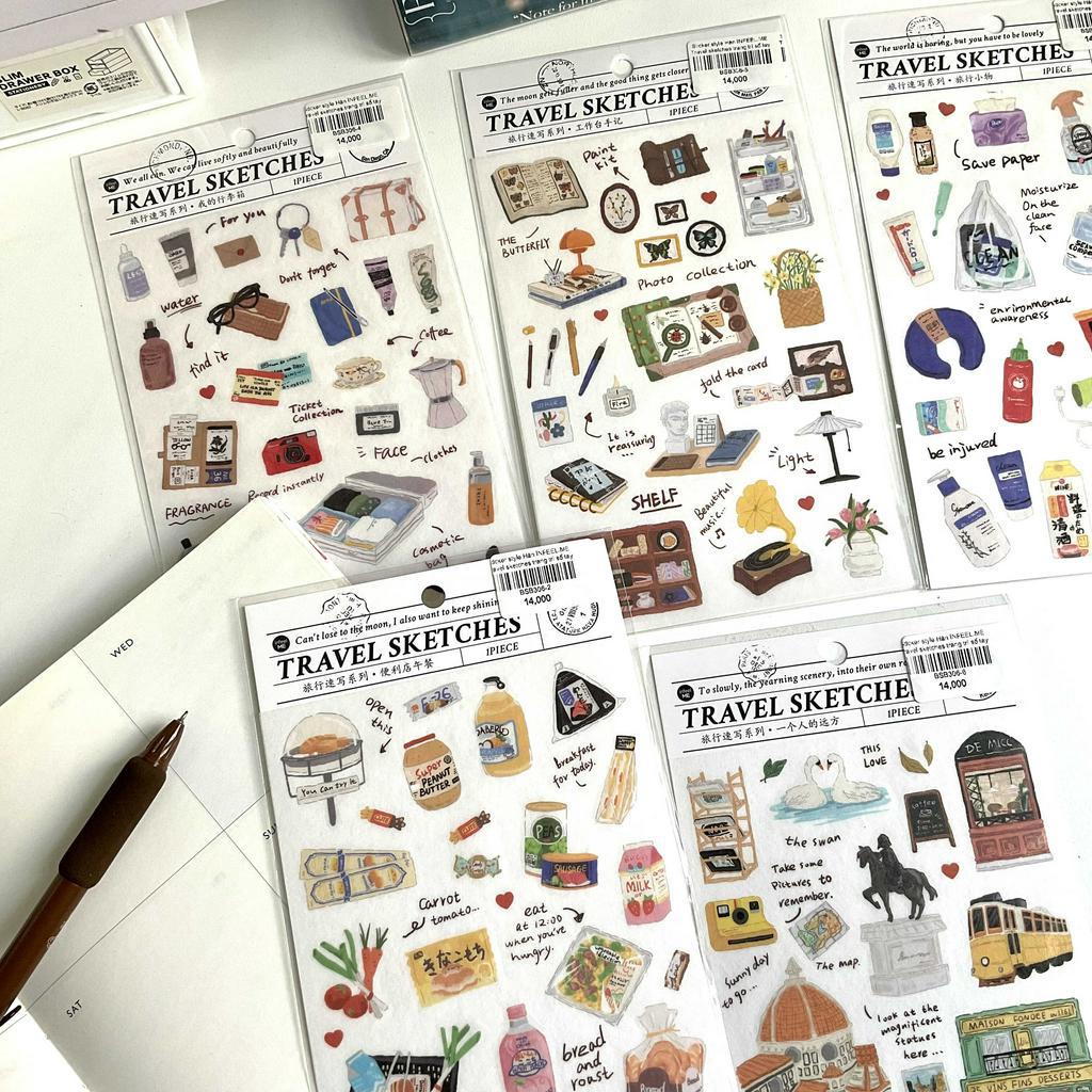 Sticker style Hàn INFEEL.ME Travel sketches trang trí sổ tay journal | BSB306
