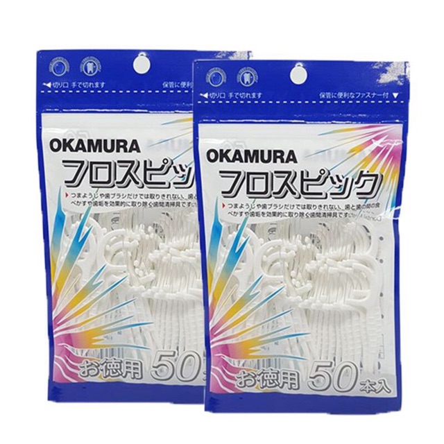 Combo 5 bịch Tăm chỉ nha khoa Okamura Japan( 50 cây/ bịch* 5)