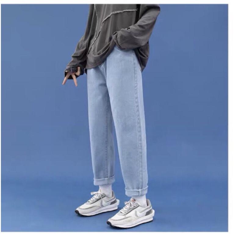 Quần jean bò baggy nam nữ ống suông rộng Unisex hàng Quảng Châu phong cách Hàn Quốc sành điệu style năm 2021