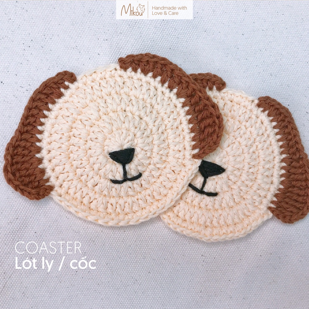 Lót ly cotton hình cún con dễ thương handmade, thấm hút nước tốt, mikou shop