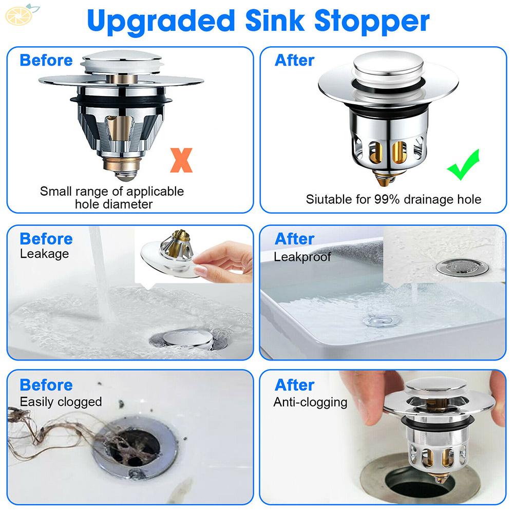 【VARSTR】1xWaterproof Bathroom Sink Plug Stopper Wash Basin Core Pop Up Drain Steel Brass