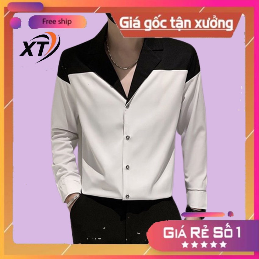 Áo Sơ Mi Nam, Áo Sơ Mi Tay dài phối Vai 2 màu Đen Trắng phong cách trẻ trung,lịch lãm,cuốn hút,hàng may thiết kế mã H50