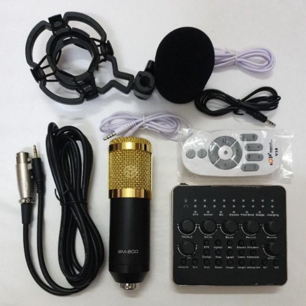 bộ míc hát thu âm livestream karaoke online micro bm800 card v10 có điều khiển