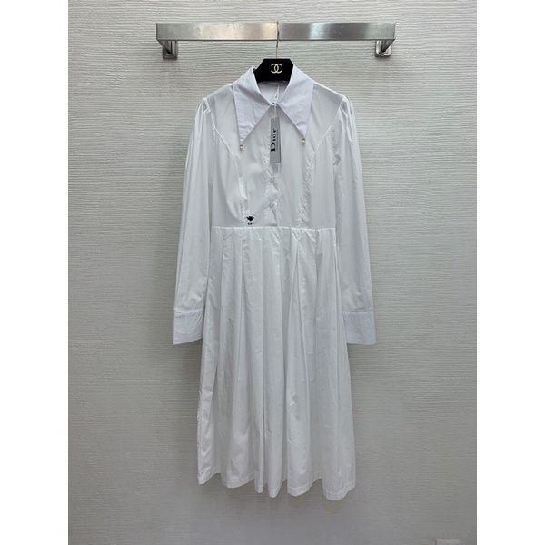 váy sơ mi nữ dài tay cổ polo dior CD