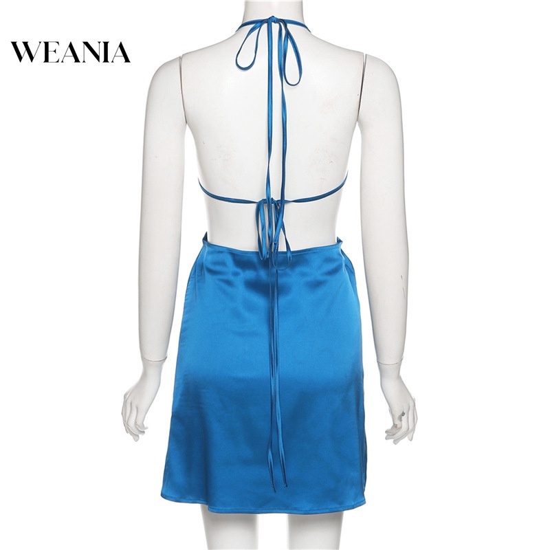 Đầm Hai Dây Cột Dây Hở Lưng Vải Satin Thời Trang Mùa Hè Quyến Rũ