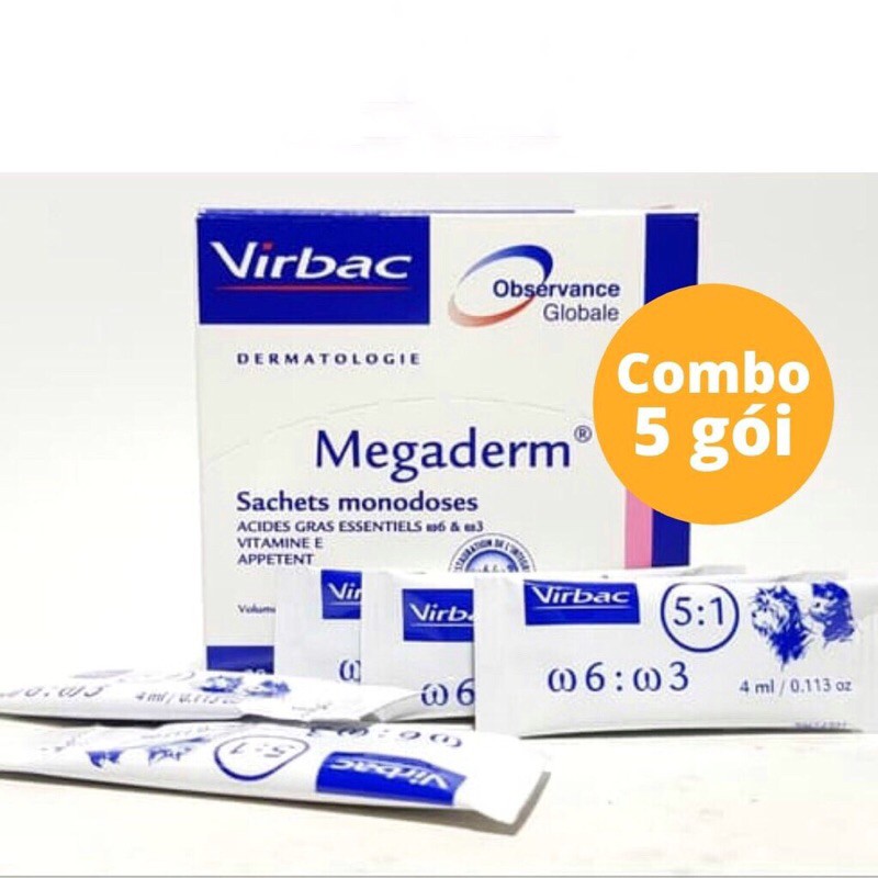 ☘  GEL DINH DƯỠNG VIRBAC MEGADERM GIÚP MƯỢT LÔNG, DA, GIẢM NGỨA CHO PET THÚ CƯNG CHÓ MÈO, mỗi gói 4ml ☘