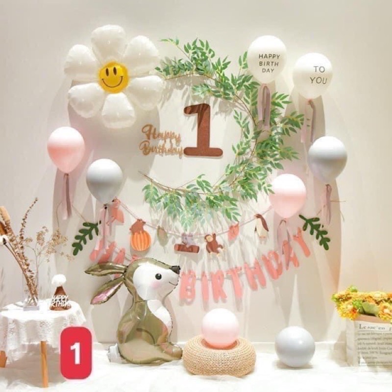 ( Kèm dây lá Olive) Set bóng trang trí sinh nhật bé trai và bé gái [Siêu đẹp mà dễ làm]