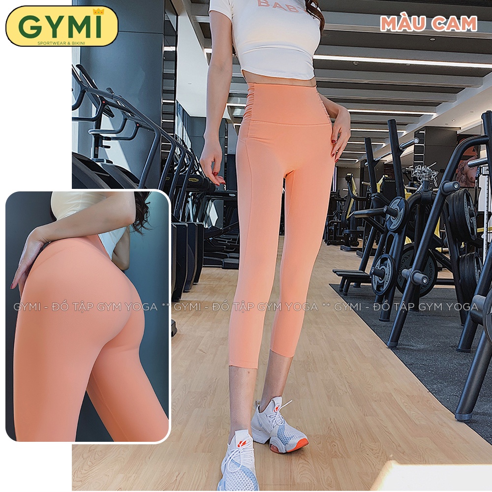 Quần tập gym yoga nữ GYMI QL11 dáng lửng 9 tấc chất liệu thun poly cao cấp co giãn cạp cao eo thon nâng mông