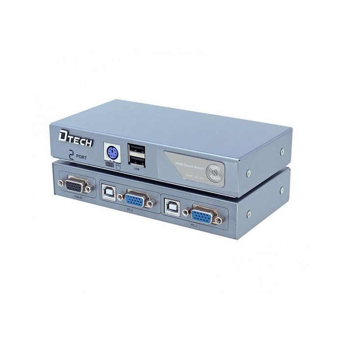 VGA KVM Switch 2 port Dtech DT-8021 hai máy tính dùng 1 màn hình và 1 bộ phím chuột, tặng cáp VGA và cáp USB