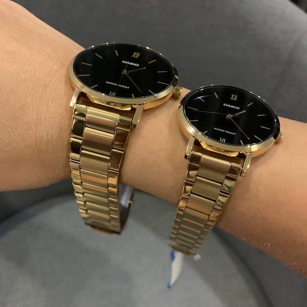 Đồng hồ Nữ Casio LTP-VT01G-1B, đồng hồ chính hãng, DÂY VÀNG mặt đen