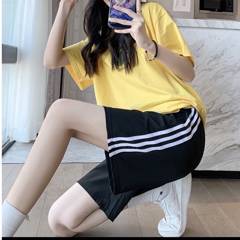 Quần Short Nữ 3 Sọc Thun Unisex Phối Dây Màu Pastel Ulzzang - Kiểu Quần Đùi Sooc Thun Kẻ Sọc Nam Nữ Moonstore