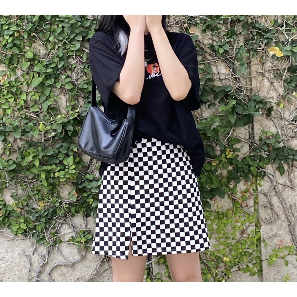 Chân váy kẻ caro trắng đen thời trang dành cho nữ váy ngắn ulzzang váy caro KURI.ORDER TAOBAO