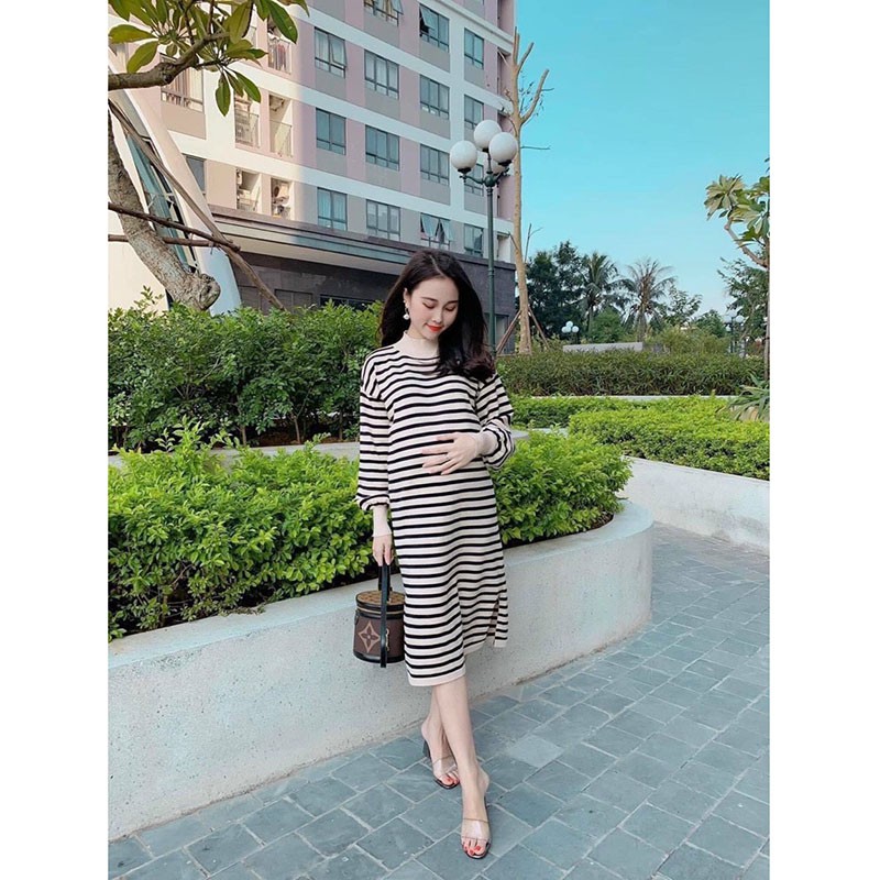Váy Nữ Chất Len Kẻ Ngang Dáng Suông Siêu Xinh M095