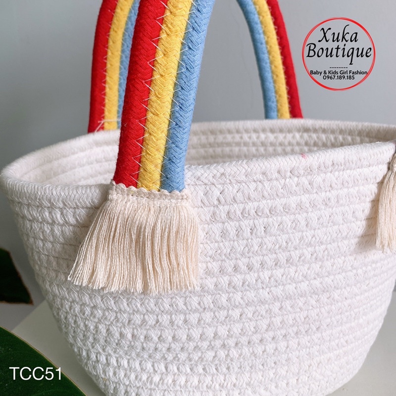 Túi clutch Thời Trang Đan Sợi Thủ Công Bằng Tay của Hàn Quốc Hình Đám Mây Cầu Vồng Dễ Thương Đi Biển Cho Mẹ và Bé