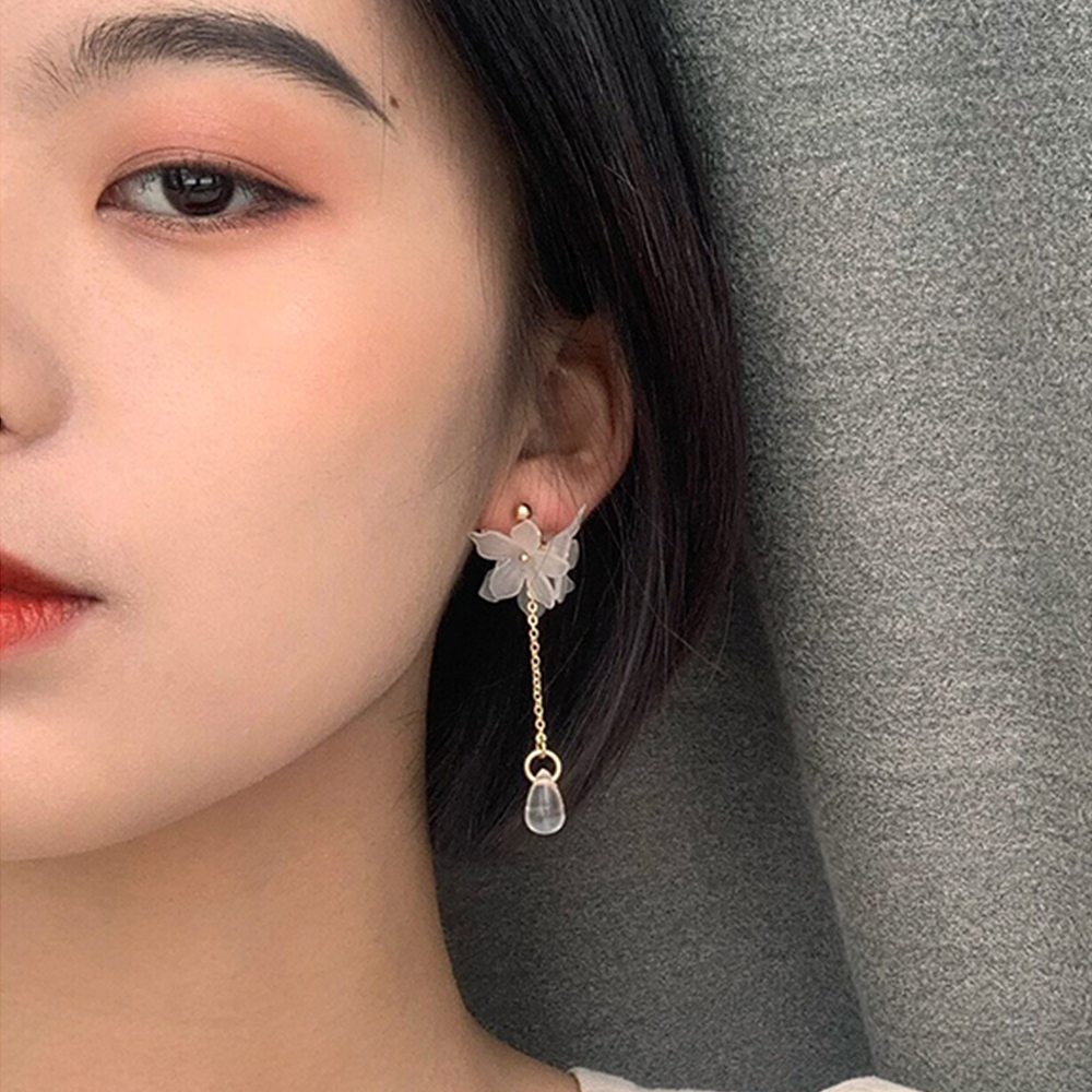 Bông Tai Dáng Dài Hình Hoa Đính Ngọc Trai Xinh Xắn S925