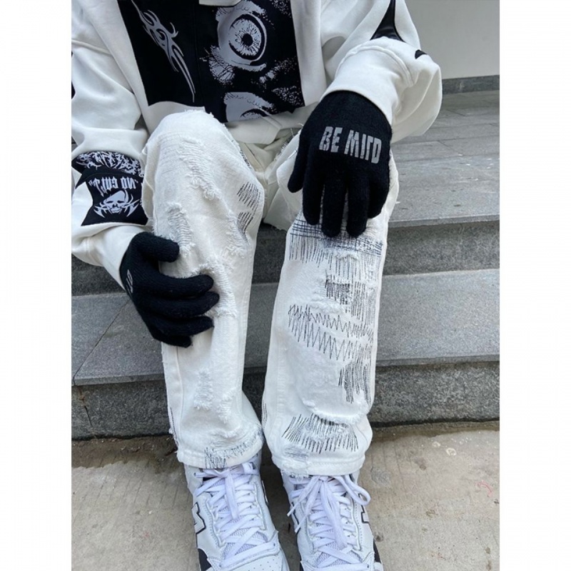 Quần Jeans Nữ Lưng Cao Ống Rộng Rách Gối Cá Tính