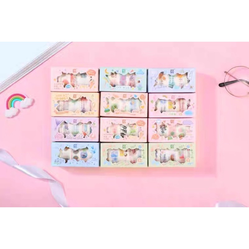 Set 4 cuộn băng dính hình đáng yêu trang trí sổ tay (Giao hình ngẫu nhiên) gồm bản 0.5cm/1cm/1.5cm/2cm/3cm