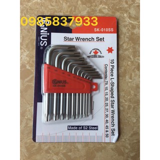 Bộ lục giác sao 10 chiếc SK-010SS Genius tiêu chuẩn Mỹ tại Máy cầm tay NTT bảo hành dài hạn đầu hoa thị