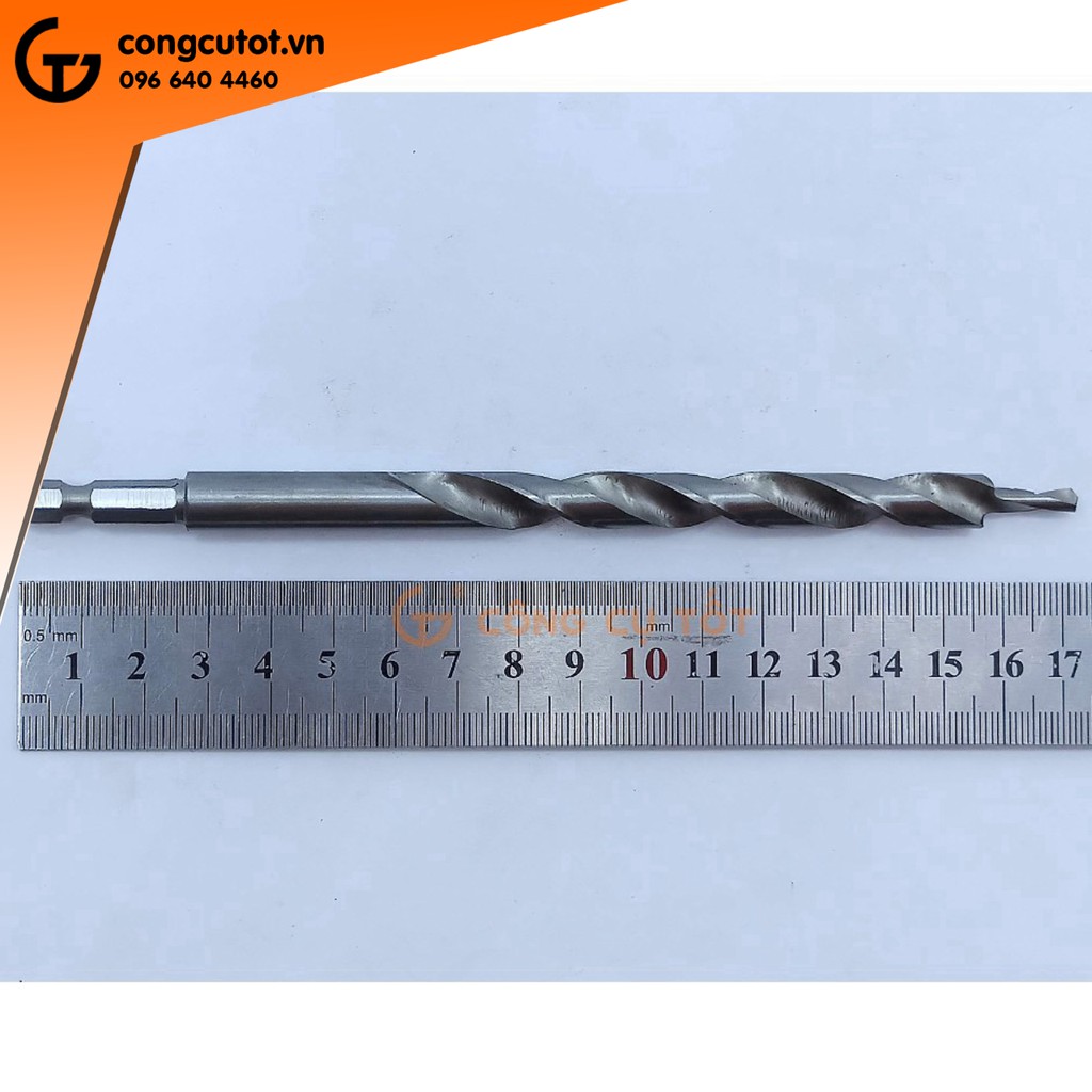 Mũi khoan xiên 2 tầng trụ xoắn trắng 4.2-9.5mm chuôi lục dài 180mm