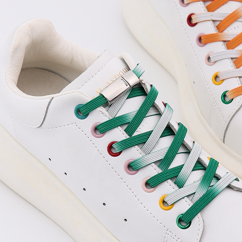 1 Cặp Dây Buộc Giày Co Giãn Màu Gradient Có Khóa Kim Loại Từ Tính