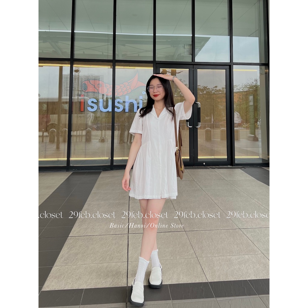 [Ảnh thật/Video] Váy sơ mi đũi cổ vest chiết eo - 29feb.closet- V14