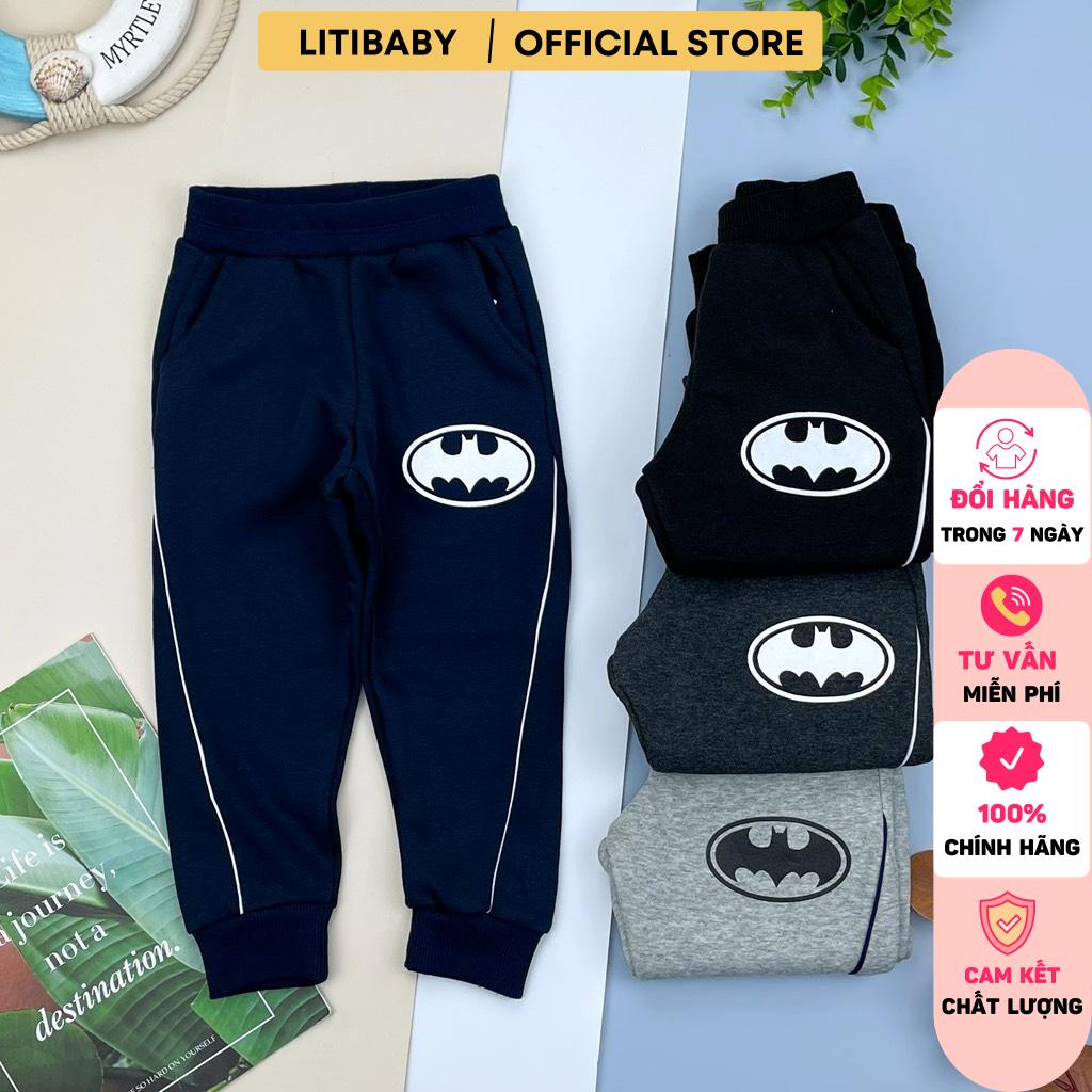 Quần dài nỉ bông LITIBABY, in hình Batman, chất nỉ bông dầy, ấm, size đại 9/14 tuổi