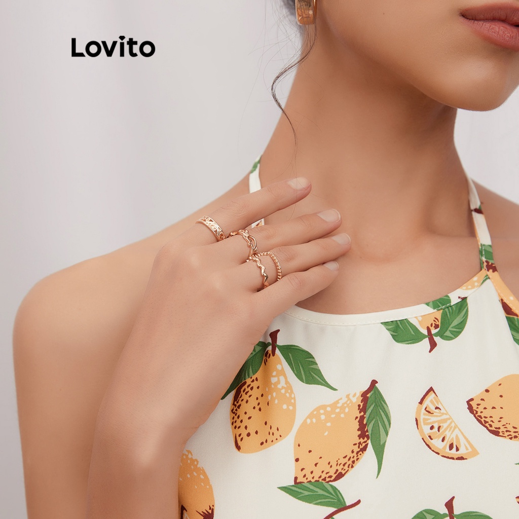 Nhẫn Lovito hình rắn kết hợp phong cách thường ngày L004007 (Màu vàng kim)