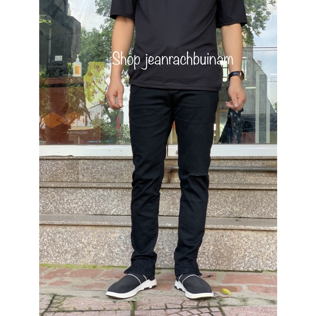 Quần jean nam khoá ống chân dáng slim fit ống côn, quần skinny nam zipper