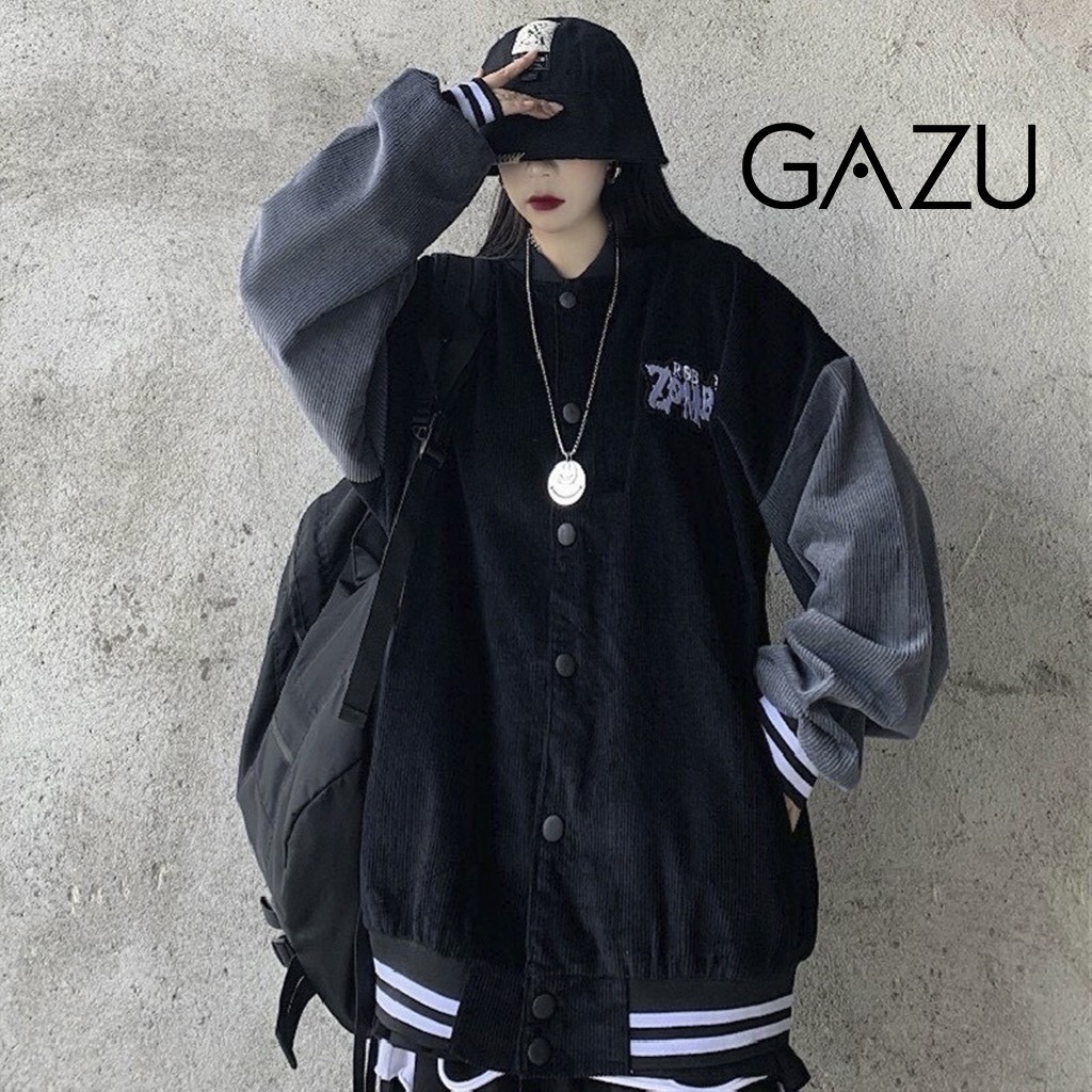 Áo khoác nữ bomber nhung tăm RobZombie varsity jacket unisex nam nữ form rộng GAZU -069 | BigBuy360 - bigbuy360.vn