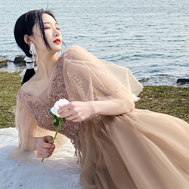 Đầm phù dâu phong cách độc đáo thời trang thu đông cho nữ，đầm cô dâu，đầm cưới đơn giản，áo cưới cô dâu，váy xinh cô dâu